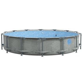 Outsunny Round Above Ground Pool, Metal Frame Pool with Cartridge Filter Pump and Repair Patch, 14' x 33", Gray Wicker