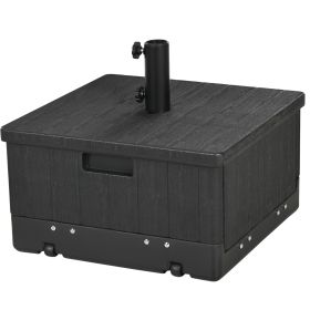 Outsunny 3-in-1 Outdoor Umbrella Base, Coffee End Table, Planter Box with Drainage, Patio Umbrella Stand Table with Wheels and Handles, Black