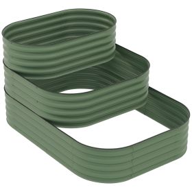 Outsunny 3-Tier Raised Garden Bed with Safety Edging, Open Bottom for Vegetables, Fruit, Herbs, Flowers, 62.25"x43"x32.25", Green