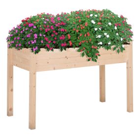 Outsunny 48'' Raised Garden Bed Wooden Elevated Planter Box DIY Paint with Holes for Vegetables Herb Flowers