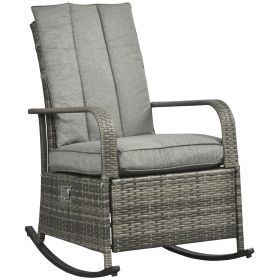 Outsunny Outdoor Lounge Rocking Chair Glider, Patio Rattan Recliner Chair with Cushion, Adjustable Footrest, Max. 135 Degree Backrest, Gray