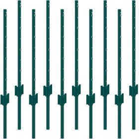 VEVOR 3 Feet Fence Post 10 Pack T-Post Heavy Duty Metal Fence Posts Green
