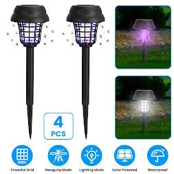 Solar Mosquito Zapper 4-Pack Dual Purple UV & White LED Modes, 532 V Electric Shock, Auto On Off, 800 MAh Rechargeable Battery, Waterproof Torch (Option: AS PIC)