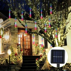 Solar Powered Meteor Shower String Lights 9.84FT Falling Raindrop Tube Lamp Water Resistant Decorative Lights (Light Color: Colorful)